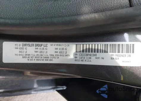 2015 Chrysler 200 C из США, поврежденный, VIN 1C3CCCCB0FN613349